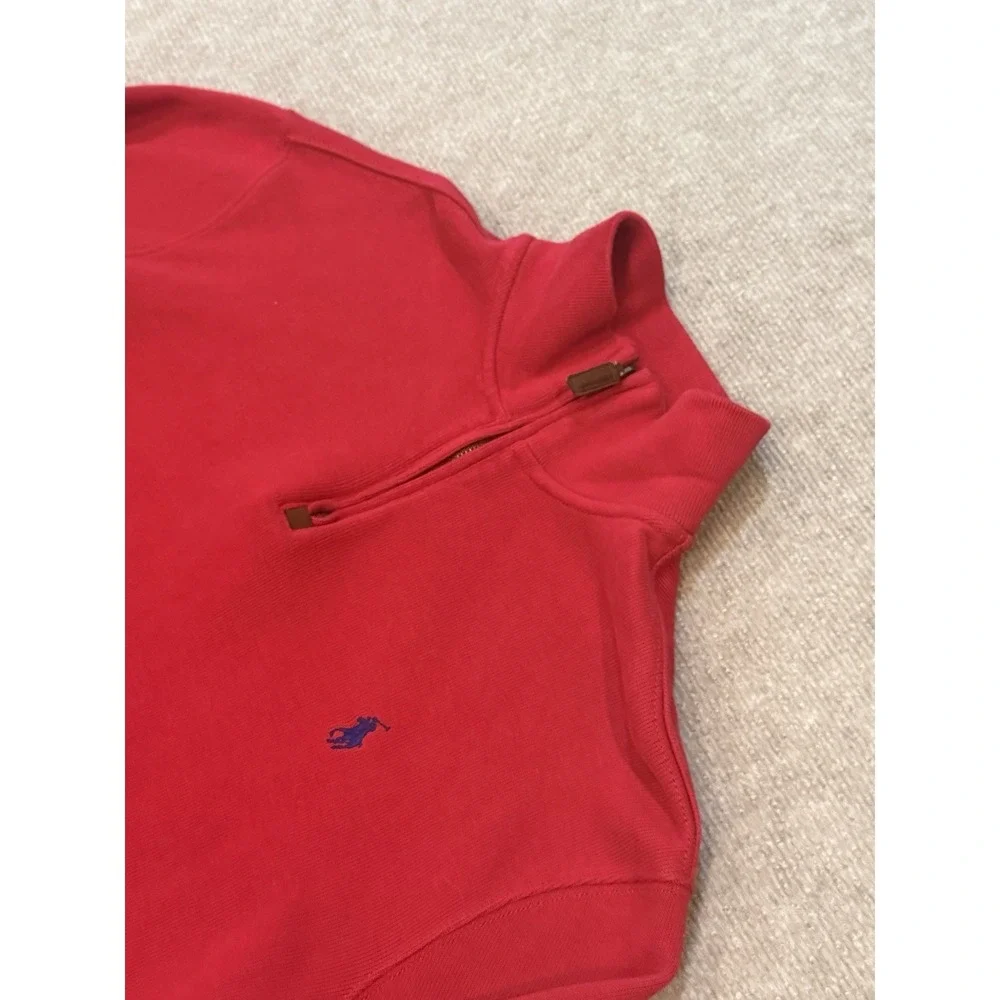 Polo Ralph Lauren Red Quarter Zip Mock Neck Pullover Blue Pony Sweatshirt Mens M